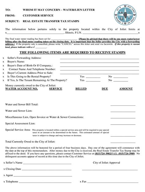 city of joliet water lien letter.